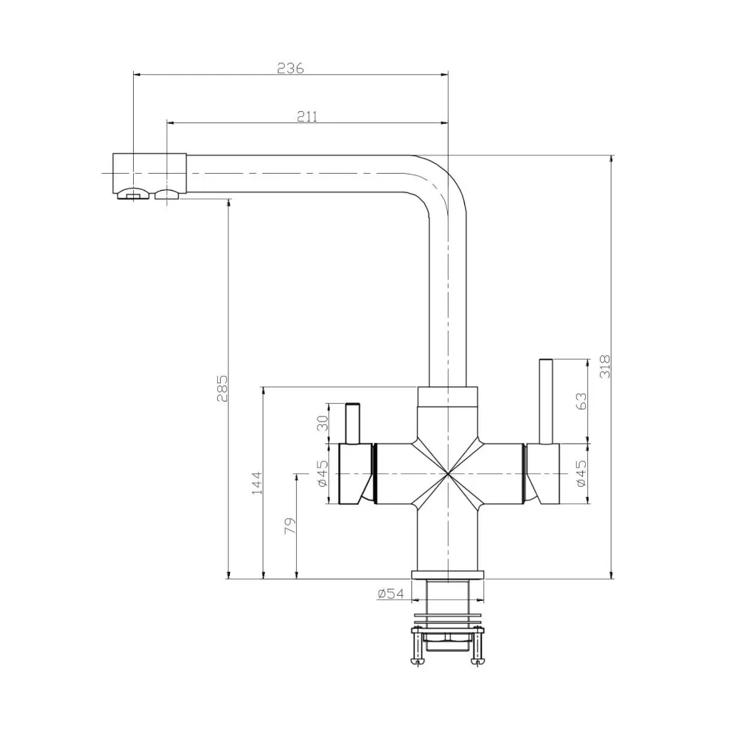 5-Wege-Armatur GIULIA L-Auslauf in Edelstahl massiv - 3 (1).webp