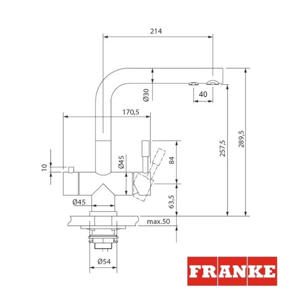 3-Wege-Armatur FRANKE L-Auslauf in Edelstahl Massiv2.webp