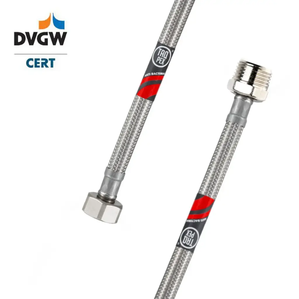 DVGW geprüfter Flexschlauch 1/2" ÜM x 3/8" ÜM 500mm Wasseranschluss-Anschlussschlauch Verlängerung