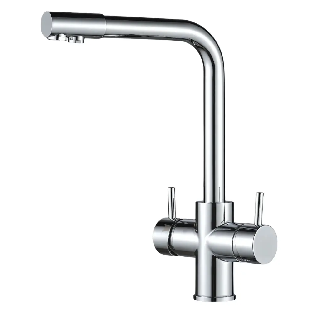 5-Wege-Wasserhahn ISABELLA Edelstahl massiv L-Auslauf | Chrom, Schwarz, gebürstet