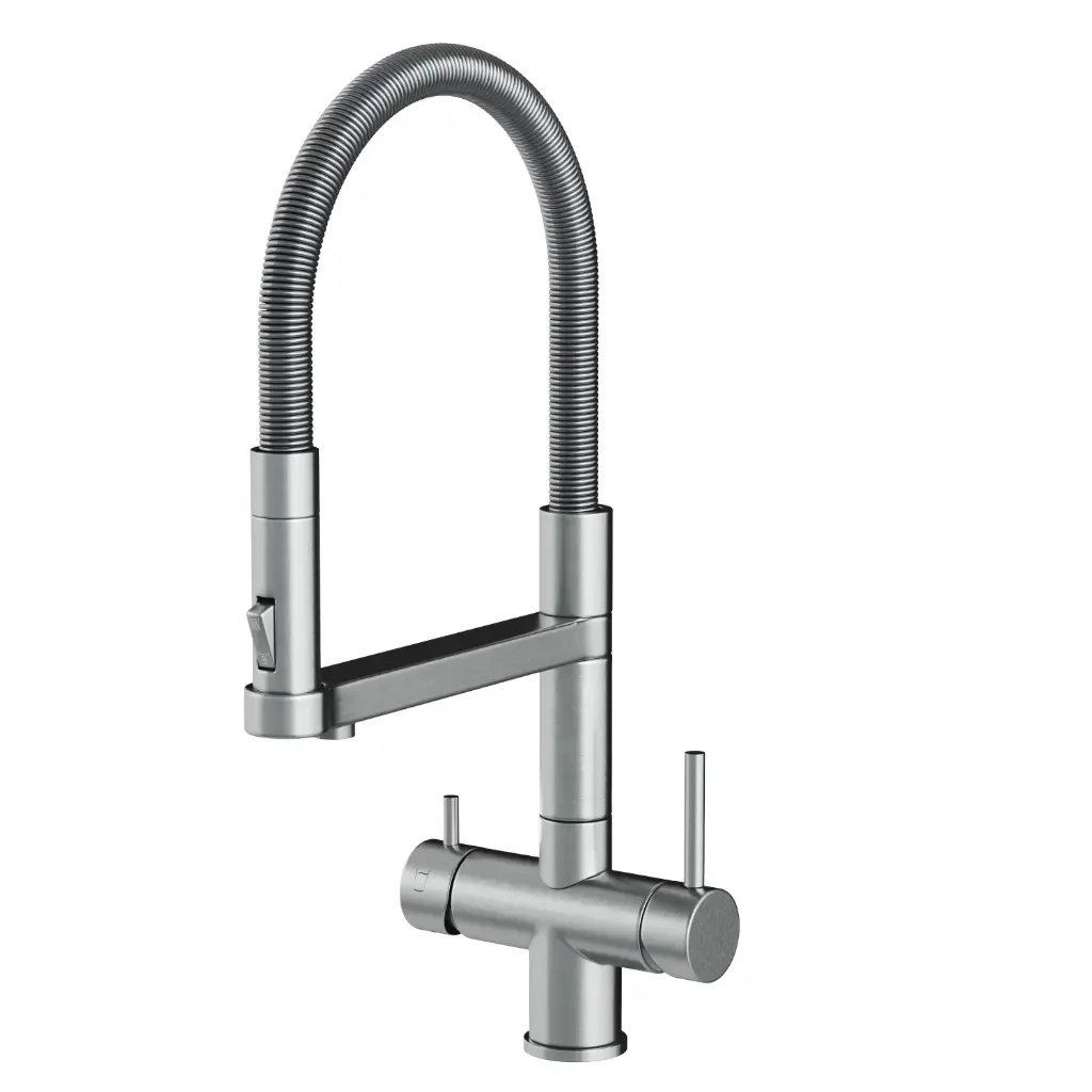 5-Wege-Wasserhahn STATEMENT aus 304-Edelstahl | ausziehbare Brause | kompatibel mit untertisch Wassersprudlern | deutsche Qualitätsmarke